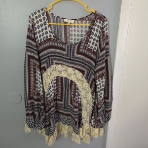 Entro Womens‎ Boho Hippie Paisley Peasant Shirt Blouse Medium